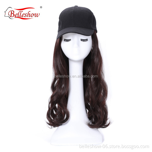 Hot sell baseball hat hair wig combination custom new design synthetic hair with hat with black wig